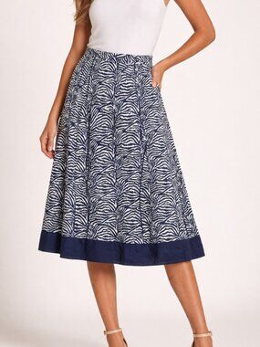 Coldwater Creek | Navy Blue Tan A Line Skirt XL